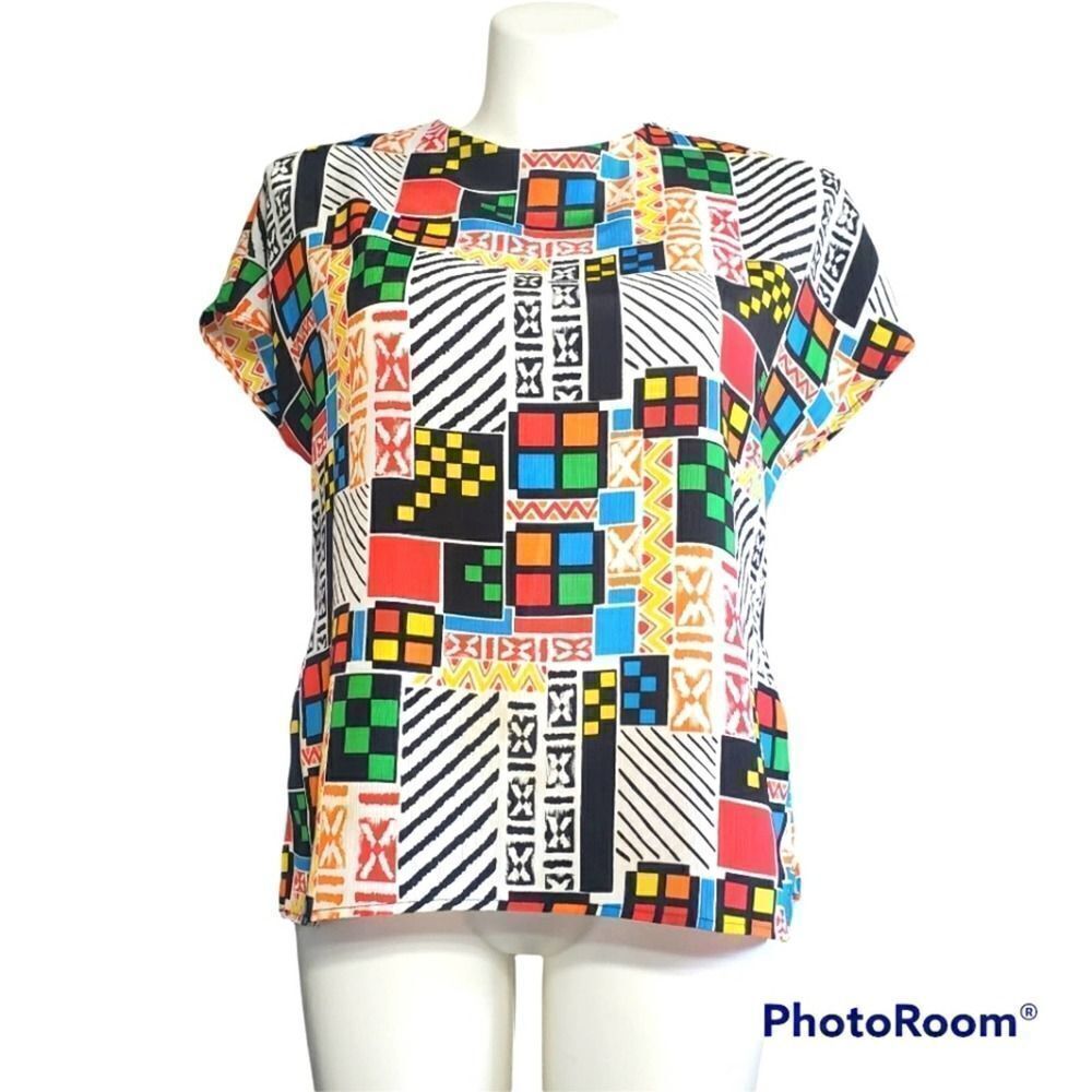 Natalie vintage top 80's graphic pop art boxy retro multicolor patchwork L